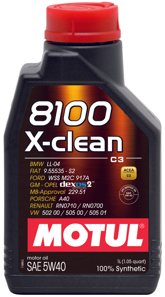 Motul 1L Synthetic Engine Oil 8100 5W40 X-CLEAN C3 -505 01-502 00-505 00-LL04-229.51-229.31 - Single