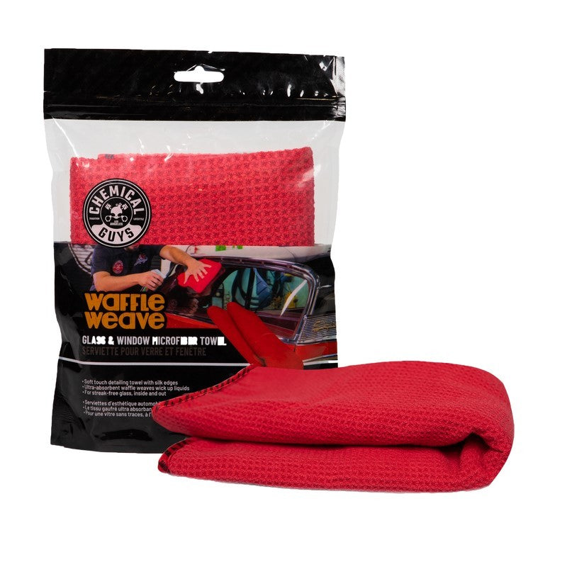 Chemical Guys Waffle Weave Glass & Window Microfiber Towel - 24in x 16in - Red (P48)