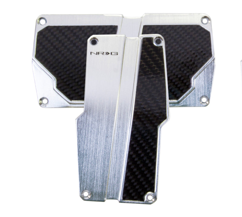 NRG Brushed Aluminum Sport Pedal A/T - Silver w/Black Carbon