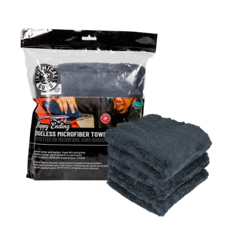 Chemical Guys Happy Ending Ultra Edgeless Microfiber Towel - 16in x 16in - Black - 3 Pack (P16)