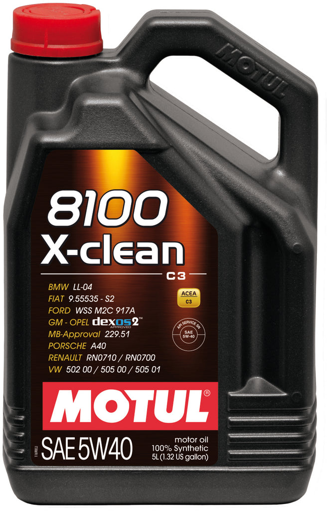 Motul 5L Synthetic Engine Oil 8100 5W40 X-CLEAN C3 -505 01-502 00-505 00-LL04-229.51-229.31 - Single